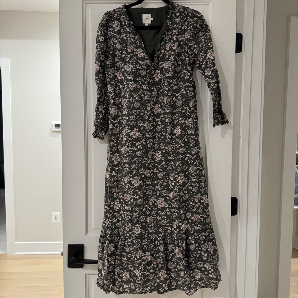 The Nines by Hatch Olive Floral Long Sleeve Dress